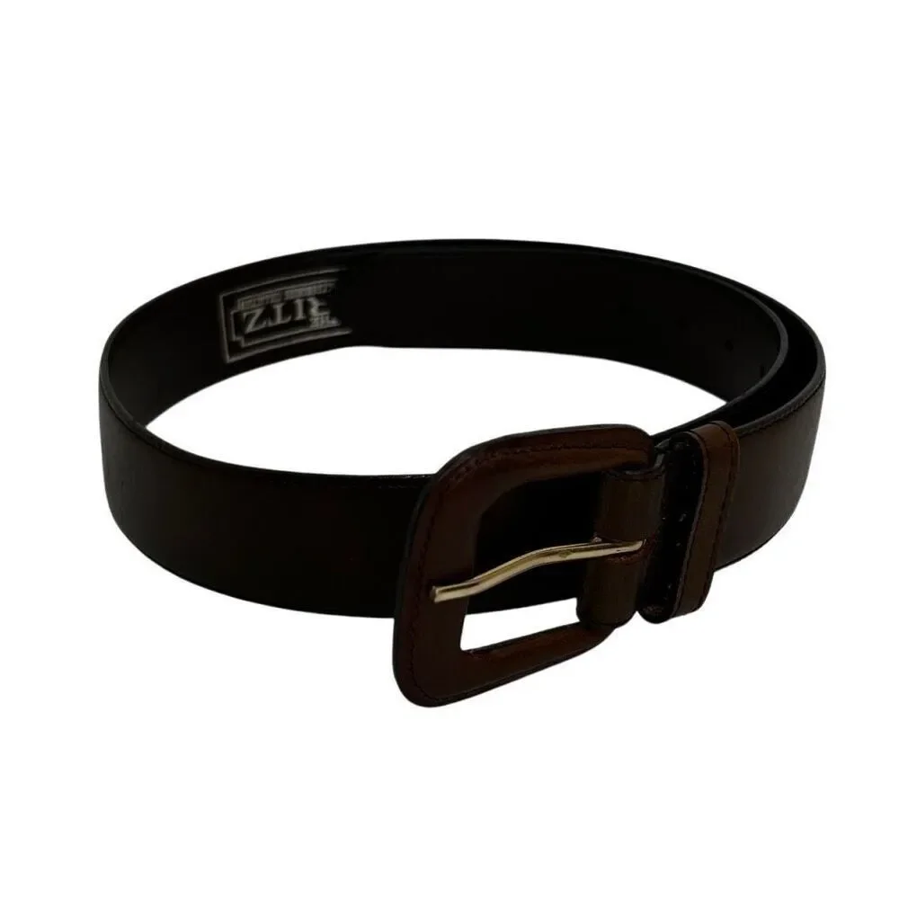 Vintage Ritz Belt Womens Large Dark Brown Genuine Leather Wide Waist Buckle